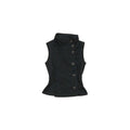 Structured Black Sleeveless Vest Top - High Neck Structured Black Sleeveless Vest Top - High Neck This black sleeveless vest features a structured stand collar and a sophisticated side-button closure for a unique, asymmetrical look. Designed with a tailor