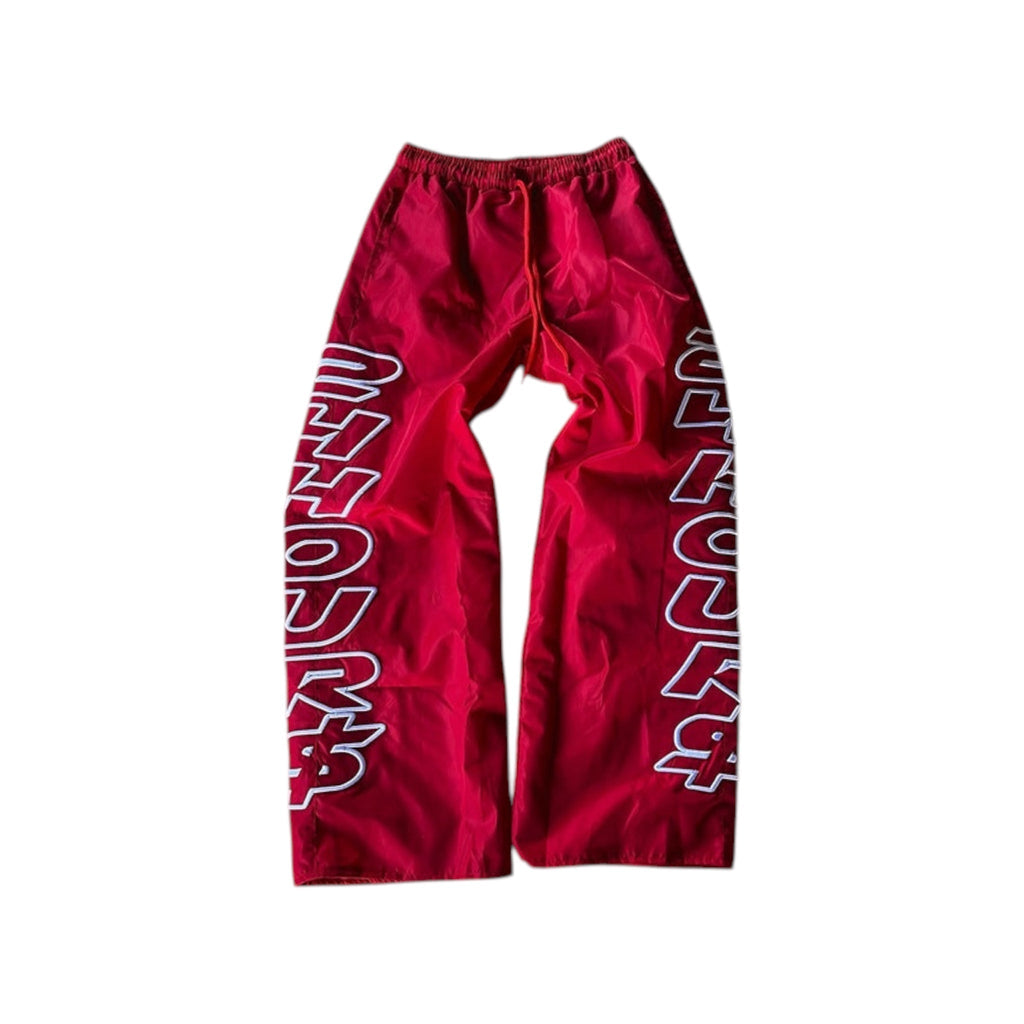 24HOURS baggy Y2K style nylon parachute track pants with embroidered logo
