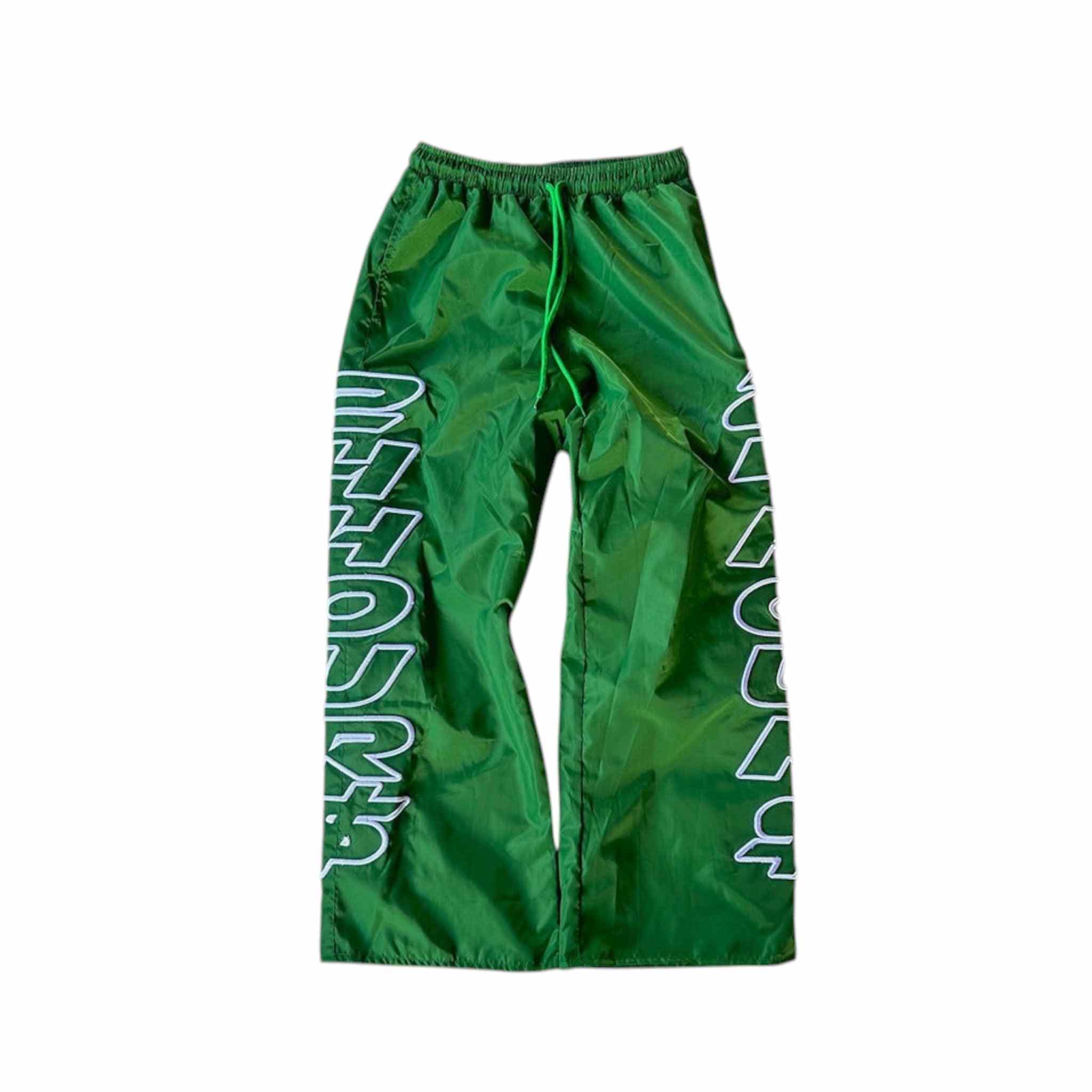 Unisex 24HOURS baggy Y2K streetwear parachute track pants with embroidery