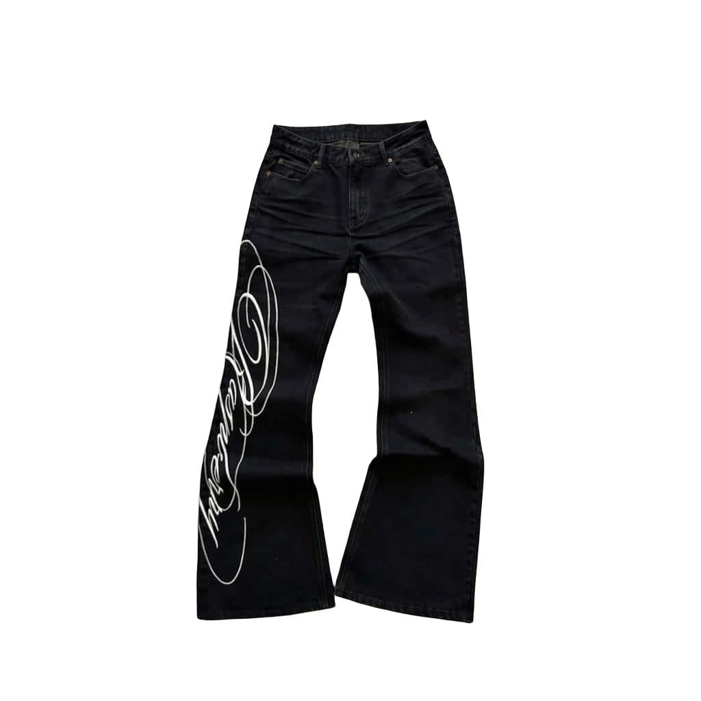Graffiti Script Baggy Jeans – Street Retro Denim-Mkcyberr