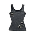 Studded Tank Top O-ring Elevate your urban wardrobe with the Cyber O-Ring Studded Tank Top, a high-impact piece that merges industrial hardware with a sleek, futuristic silhouette. This tank top is a standout essential for any cyber-alt or techwear-inspir