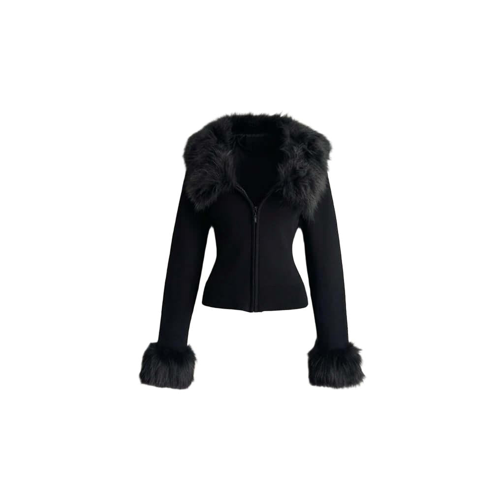 Black Faux Fur Trimmed Zip-Up Hoodie for Ultimate Comfort Elevate your style with our Black Faux Fur Trimmed Zip-Up Hoodie. Perfect blend of warmth and chic, it's a must-have for your wardrobe!