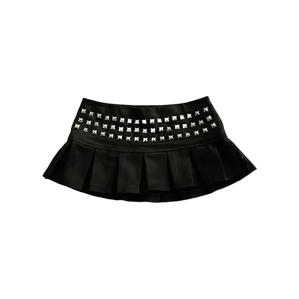 Studded Pleated Mini Skirt Punk-Mkcyberr
