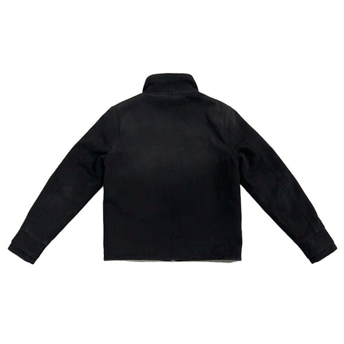 Asymmetric High-Neck Denim Jacket | Washed Charcoal-Mkcyberr