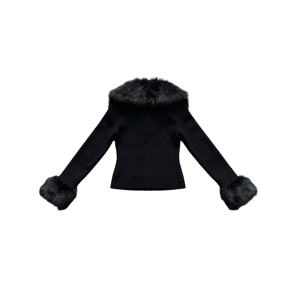 Black Faux Fur Trimmed Zip-Up Hoodie for Ultimate Comfort Elevate your style with our Black Faux Fur Trimmed Zip-Up Hoodie. Perfect blend of warmth and chic, it's a must-have for your wardrobe!