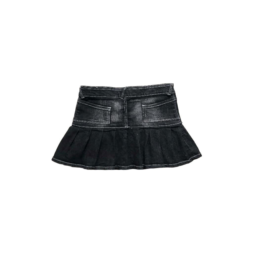 Pleated Denim Skirt - Purple print-Mkcyberr