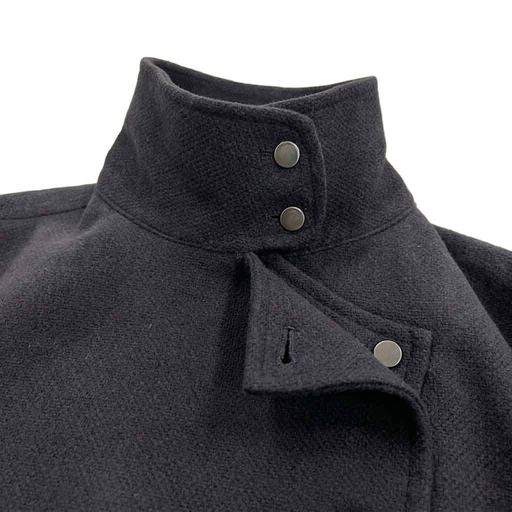 Asymmetric High-Neck Denim Jacket | Washed Charcoal-Mkcyberr