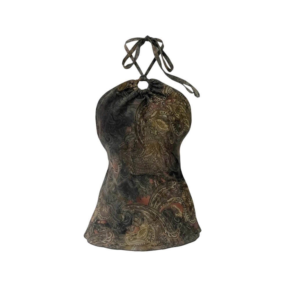 Vintage Floral Chiffon Halter Top