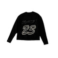 Oversized streetwear long sleeve tee featuring a bold "23" puff print on the back, perfect for a trendy urban look.
