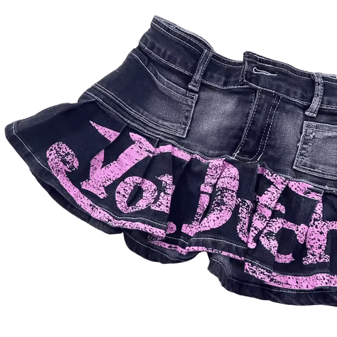 Minigonna denim vita bassa con stampa lettering