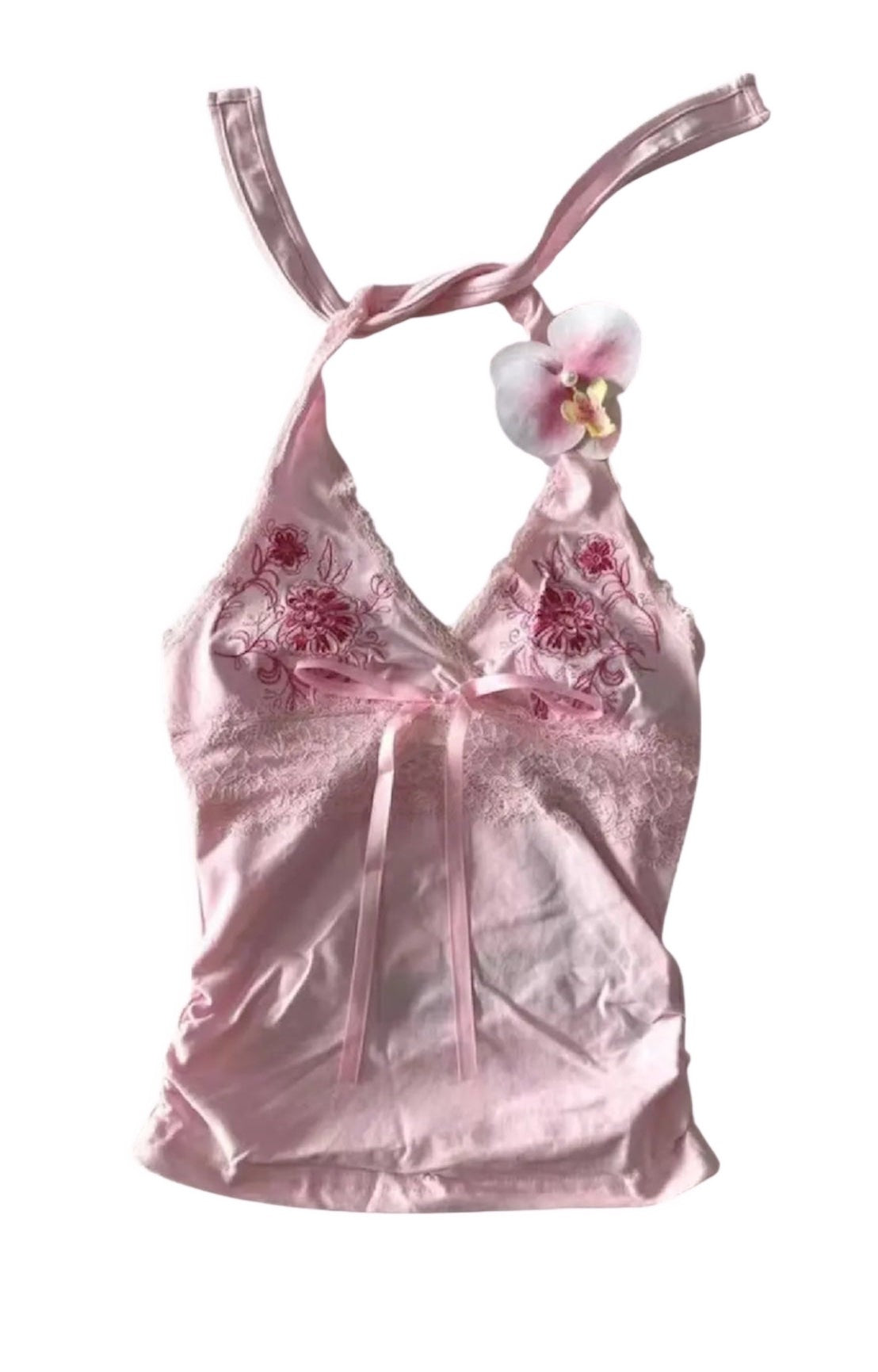 Top canotta halter in pizzo – Camisole vintage con ricami floreali romantici