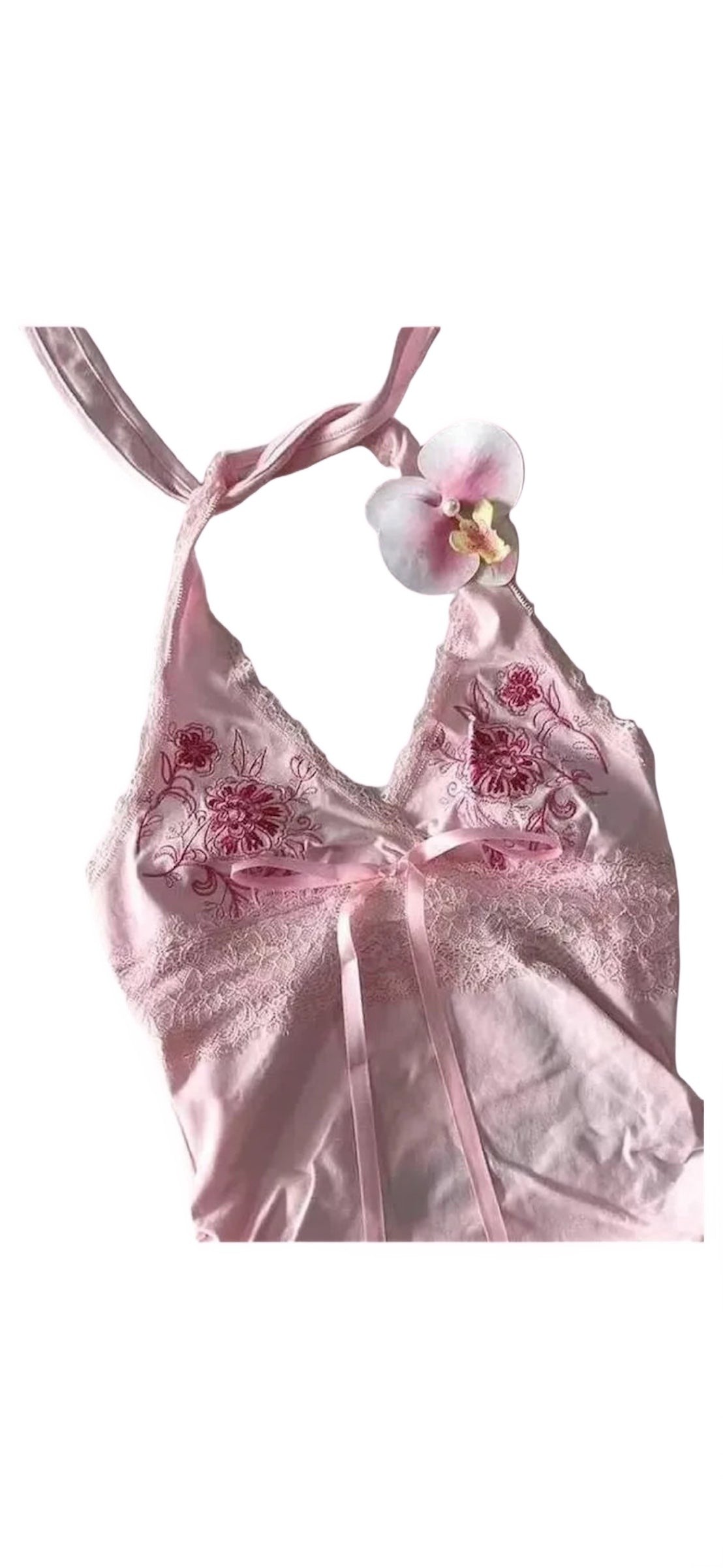 Top canotta halter in pizzo – Camisole vintage con ricami floreali romantici