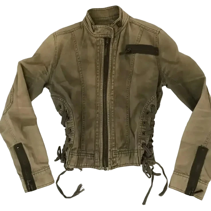 Fitted Biker Jacket – Vintage Lace-Up Streetwear Trucker