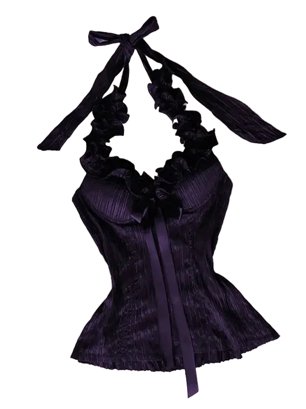 Vintage Halter Corset Top – Gothic Y2K Slim Fit Lace-Up Neck Bustier