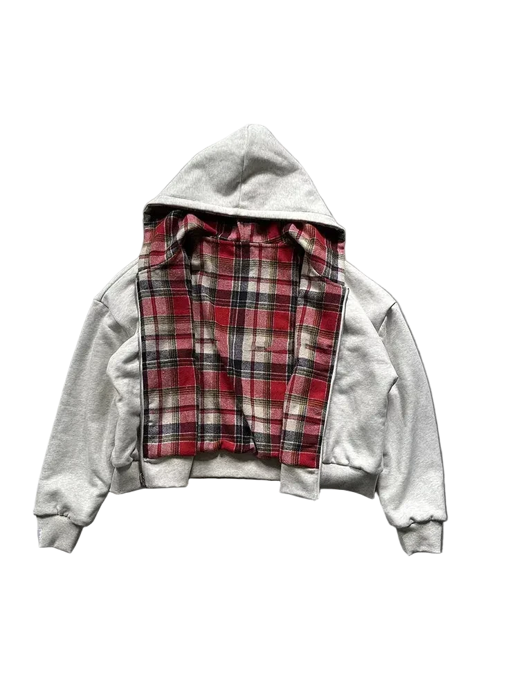 Reversible Cotton Hoodie Jacket – Plaid Lining
