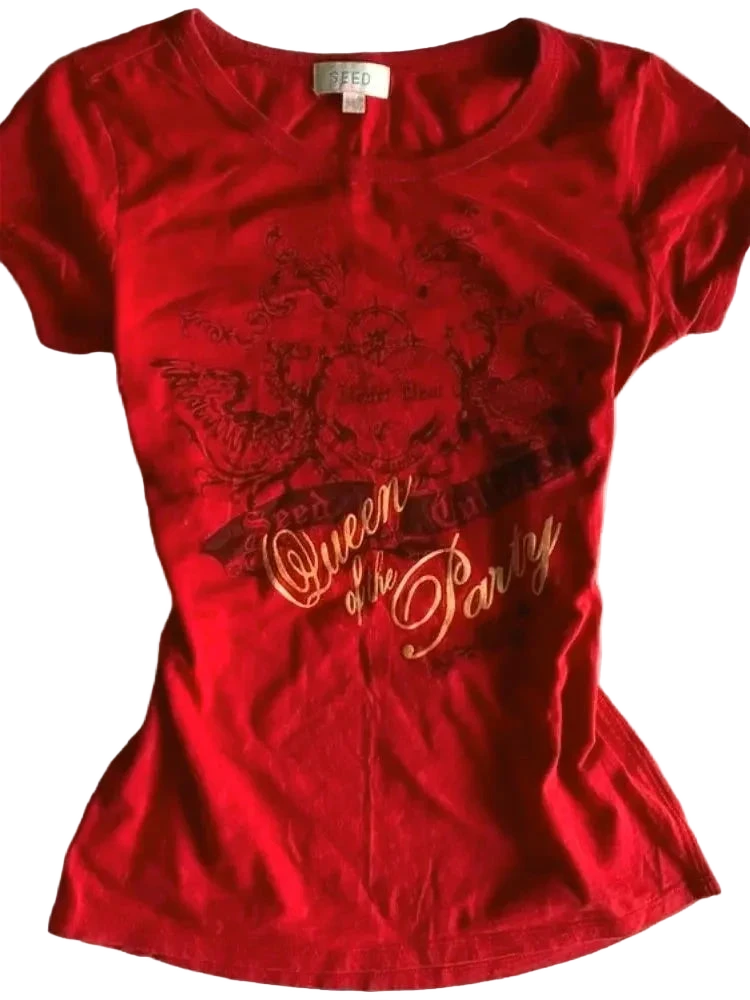 raphic Fitted T-Shirt – Vintage Paris Print Short Sleeve Top