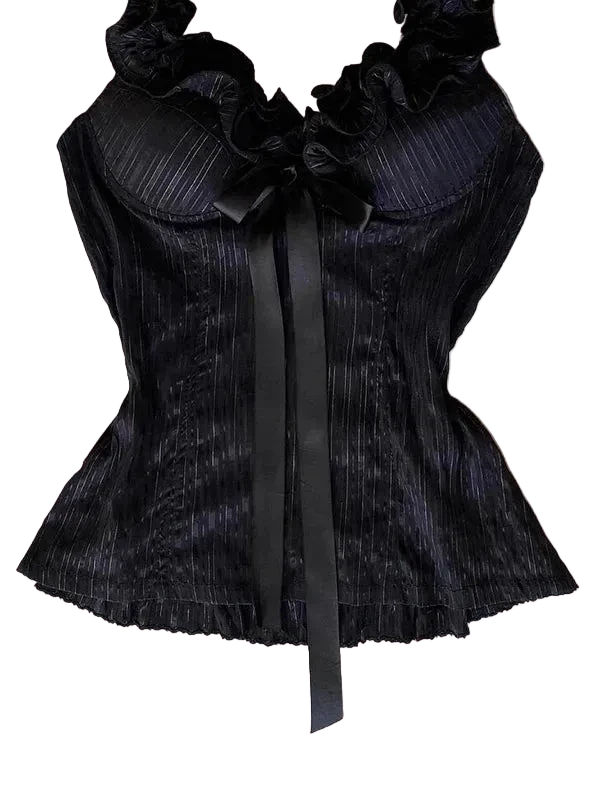 Vintage Halter Corset Top – Gothic Y2K Slim Fit Lace-Up Neck Bustier