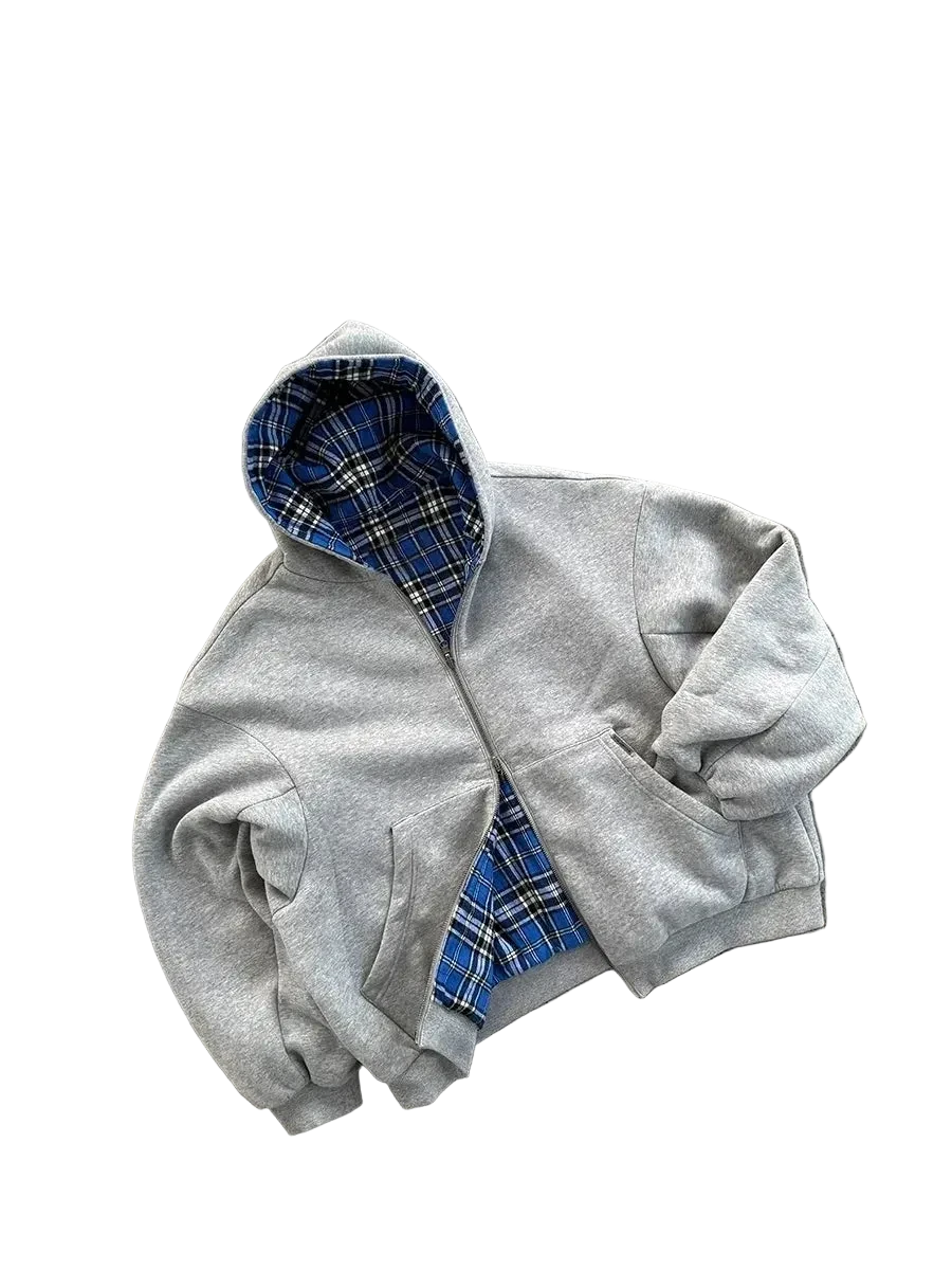 Reversible Cotton Hoodie Jacket – Plaid Lining