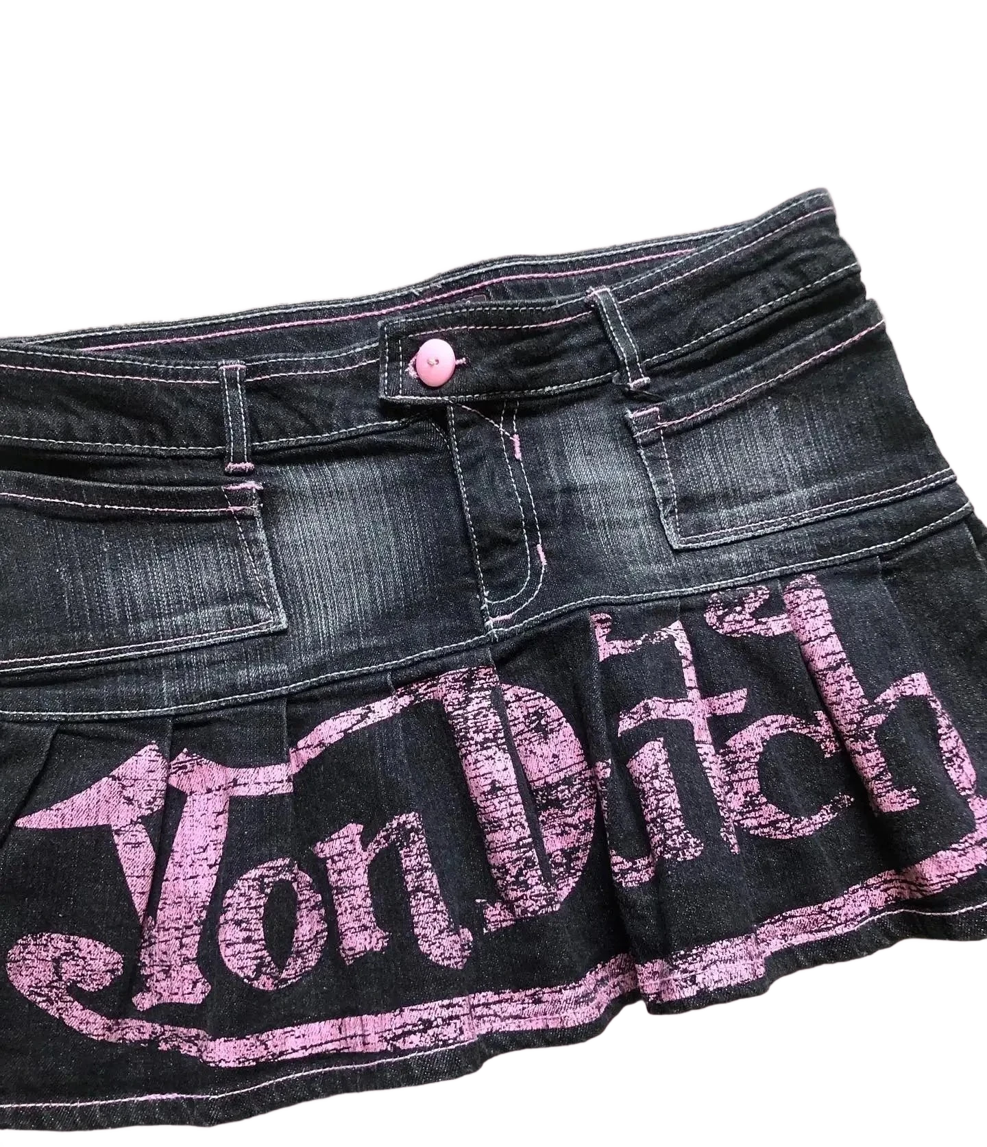 Minigonna denim vita bassa con stampa lettering