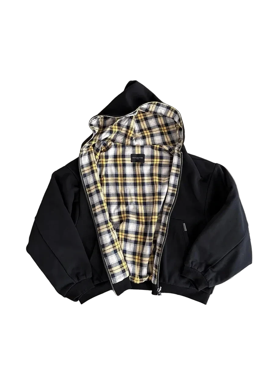 Reversible Cotton Hoodie Jacket – Plaid Lining