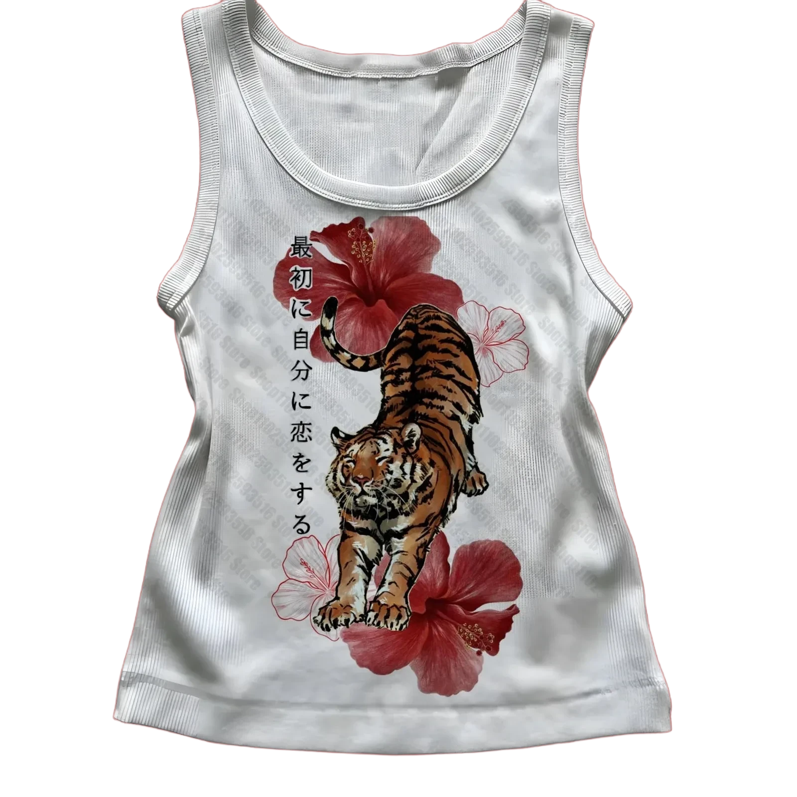 Canotta bianca con stampa tigre giapponese