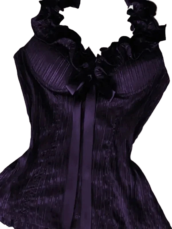 Vintage Halter Corset Top – Gothic Y2K Slim Fit Lace-Up Neck Bustier