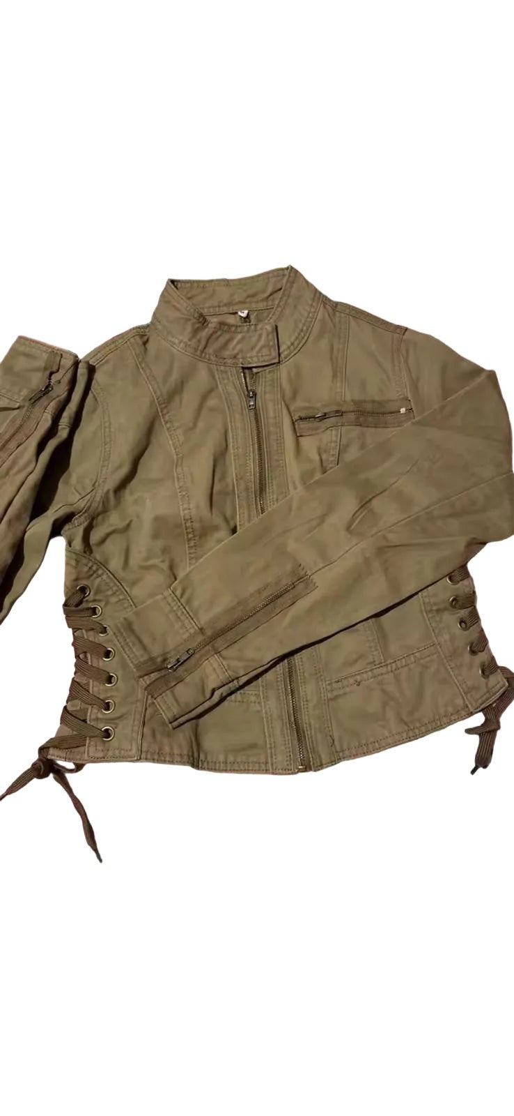 Fitted Biker Jacket – Vintage Lace-Up Streetwear Trucker