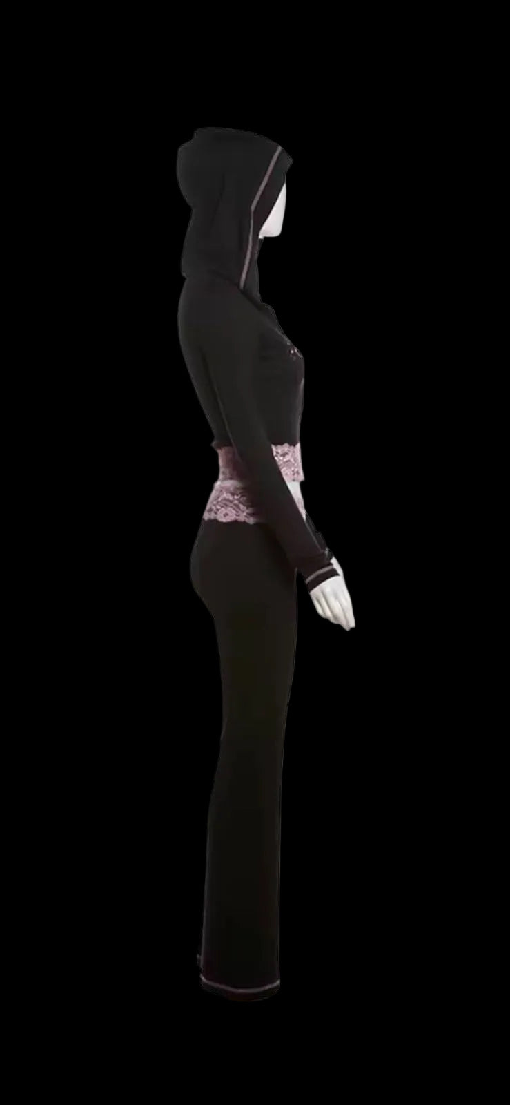 Hooded Zip Crop Jacket+Patchwork Flare Pants 2000s