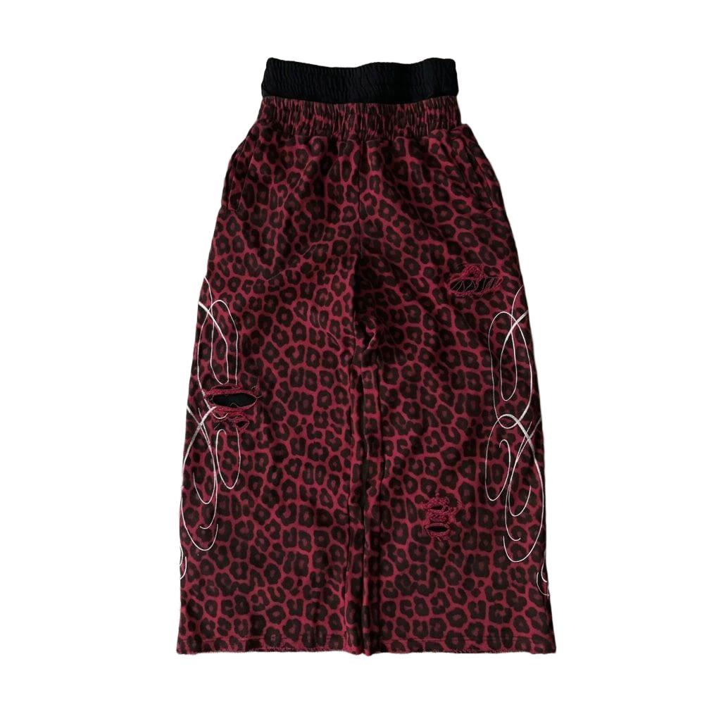 Double-Waist Graphic Ripped Trousers-Mkcyberr