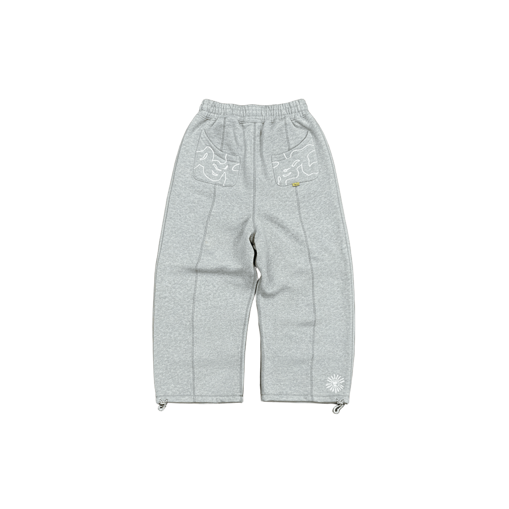 Boxy Panel Sweatpants Grey with Embroidered Graphics-Mkcyberr