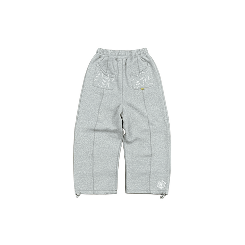 Boxy Panel Sweatpants Grey with Embroidered Graphics-Mkcyberr
