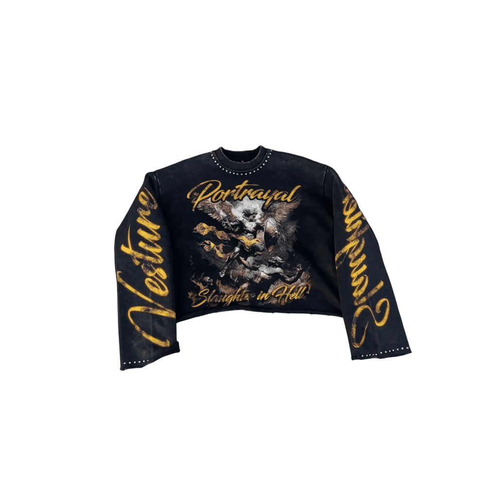 Cropped heavyweight sweatshirt with vintage graphic and studded details