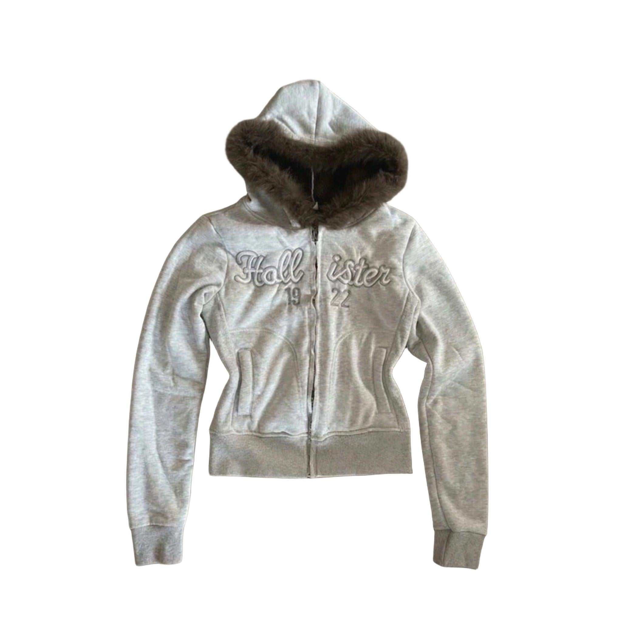 grey faux fur hooded zip hoodie with velvet texture and slim fit