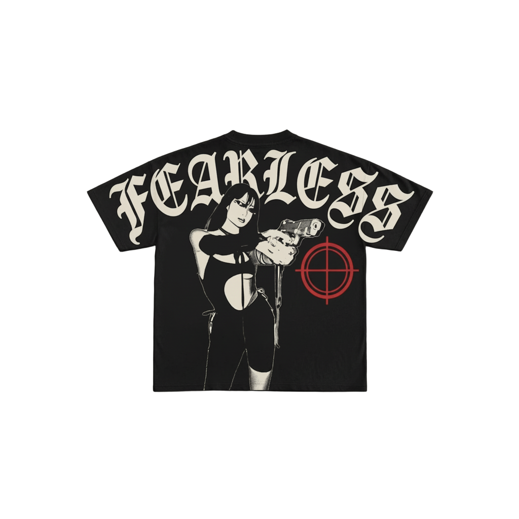 "FEARLESS" Oversize Graphic Tee – Heavyweight Black-Mkcyberr