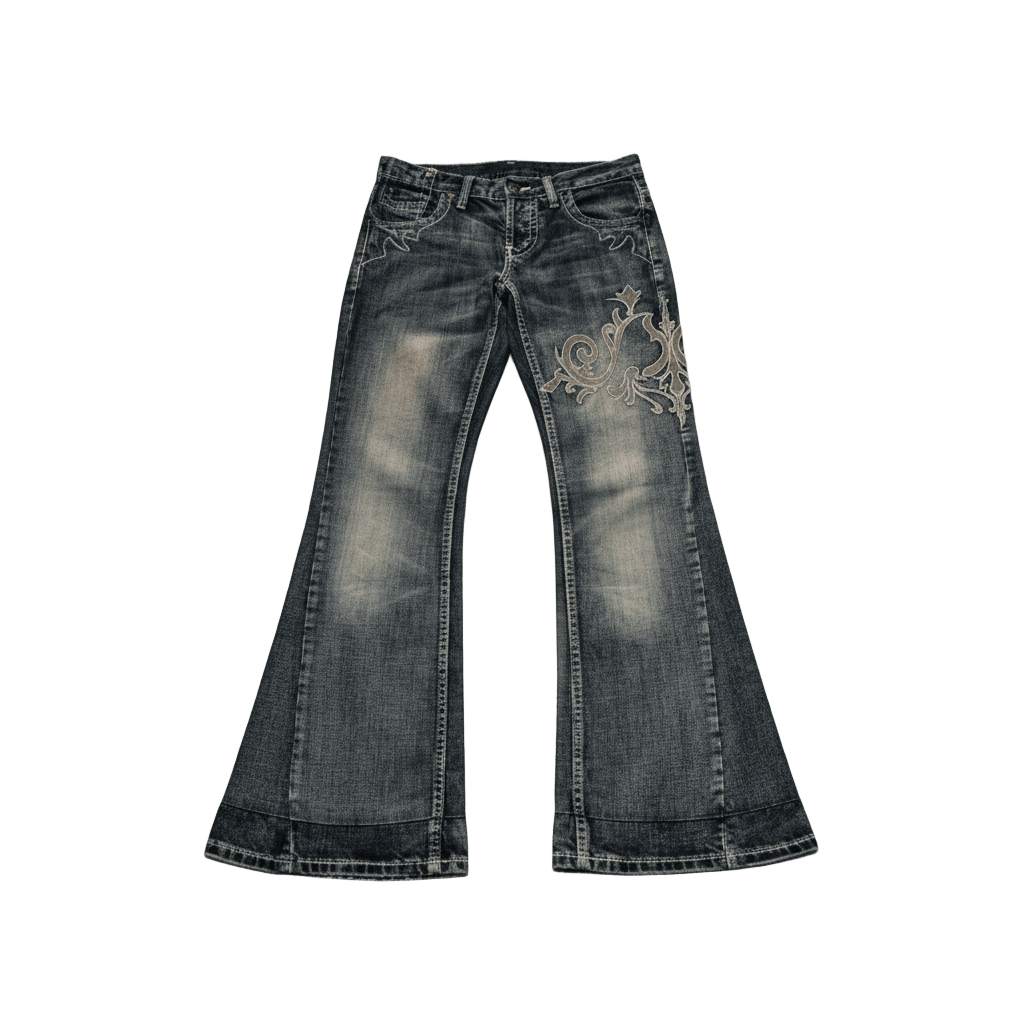 Flare Embroidered Jeans Low Rise Extra Wide-Mkcyberr