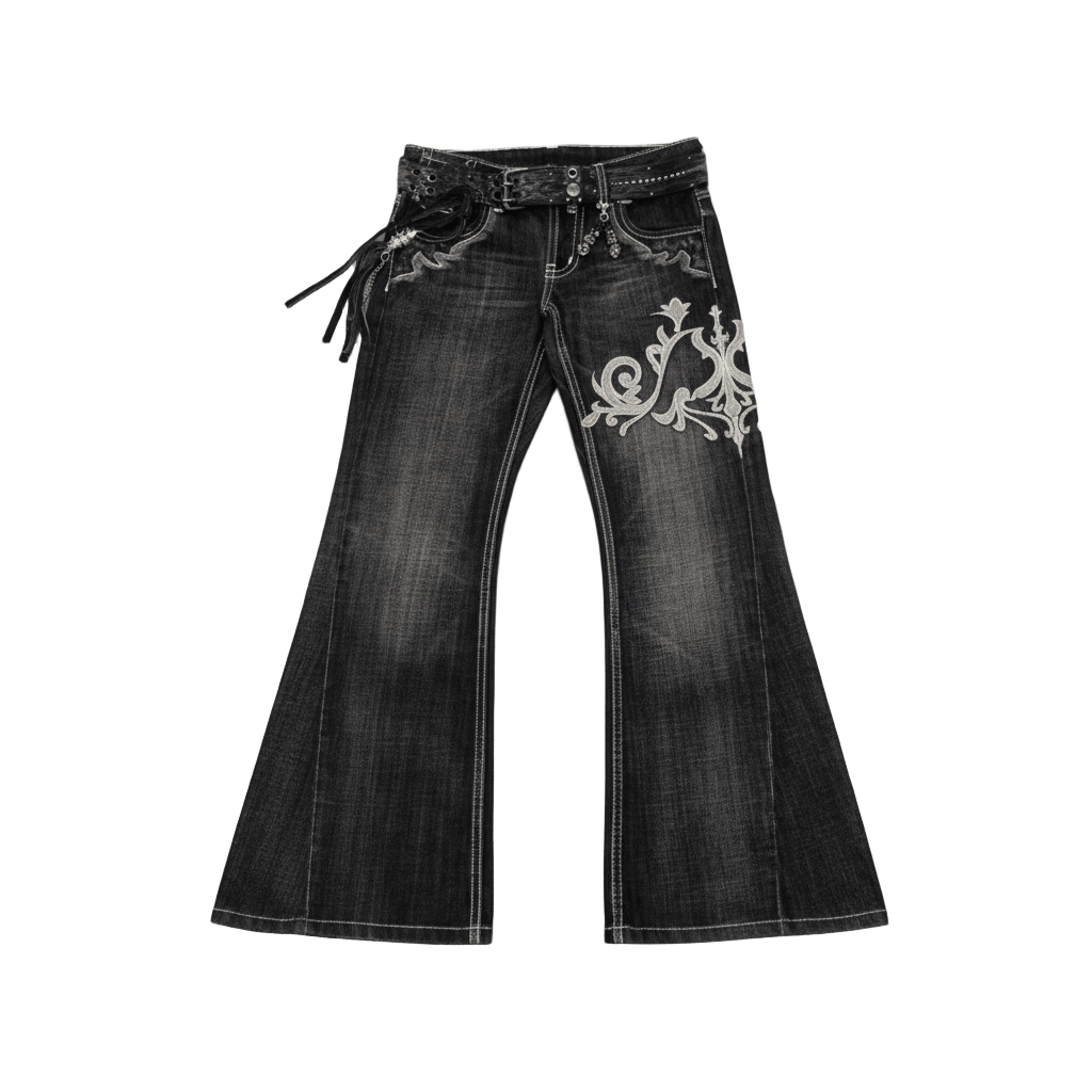 Flare Embroidered Jeans Low Rise Extra Wide-Mkcyberr