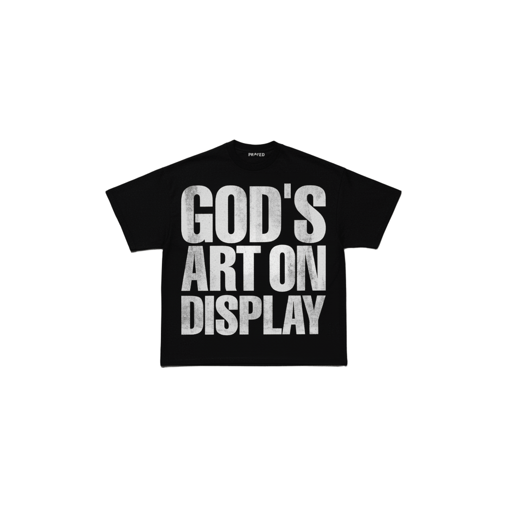 God's Art On Display oversized streetwear t-shirt in black with bold distressed typography