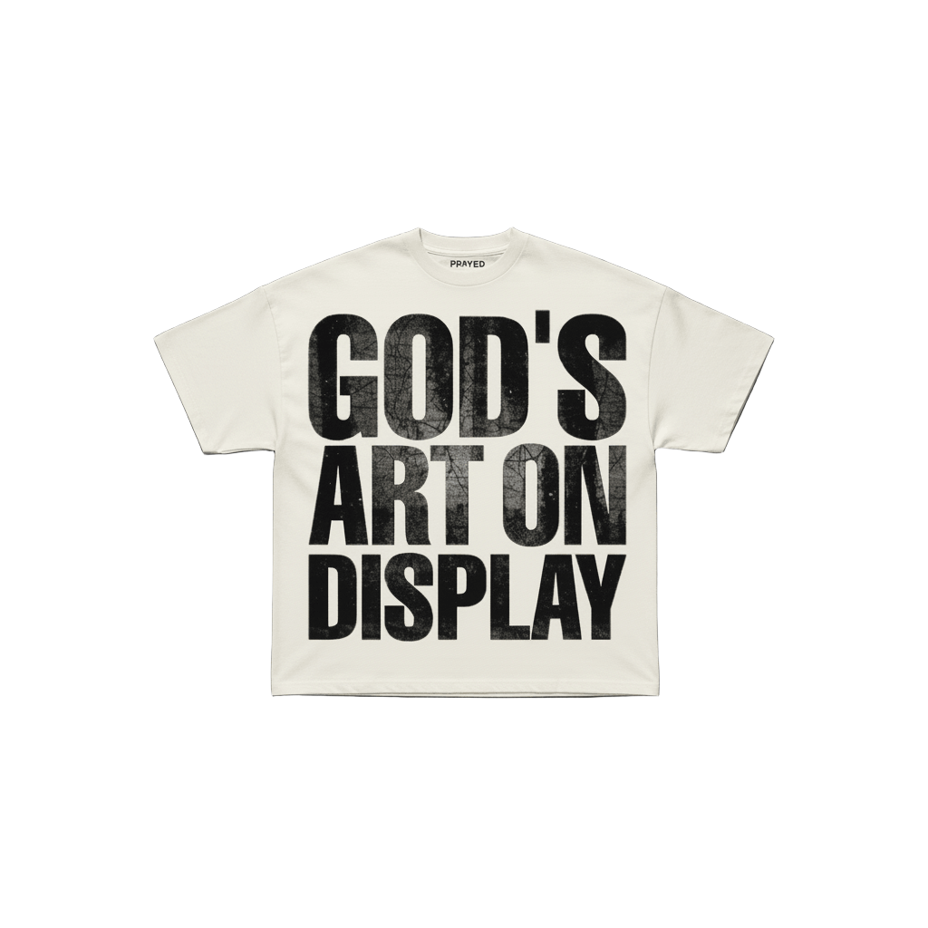 Oversized God's Art On Display streetwear t-shirt in black with bold distressed typography