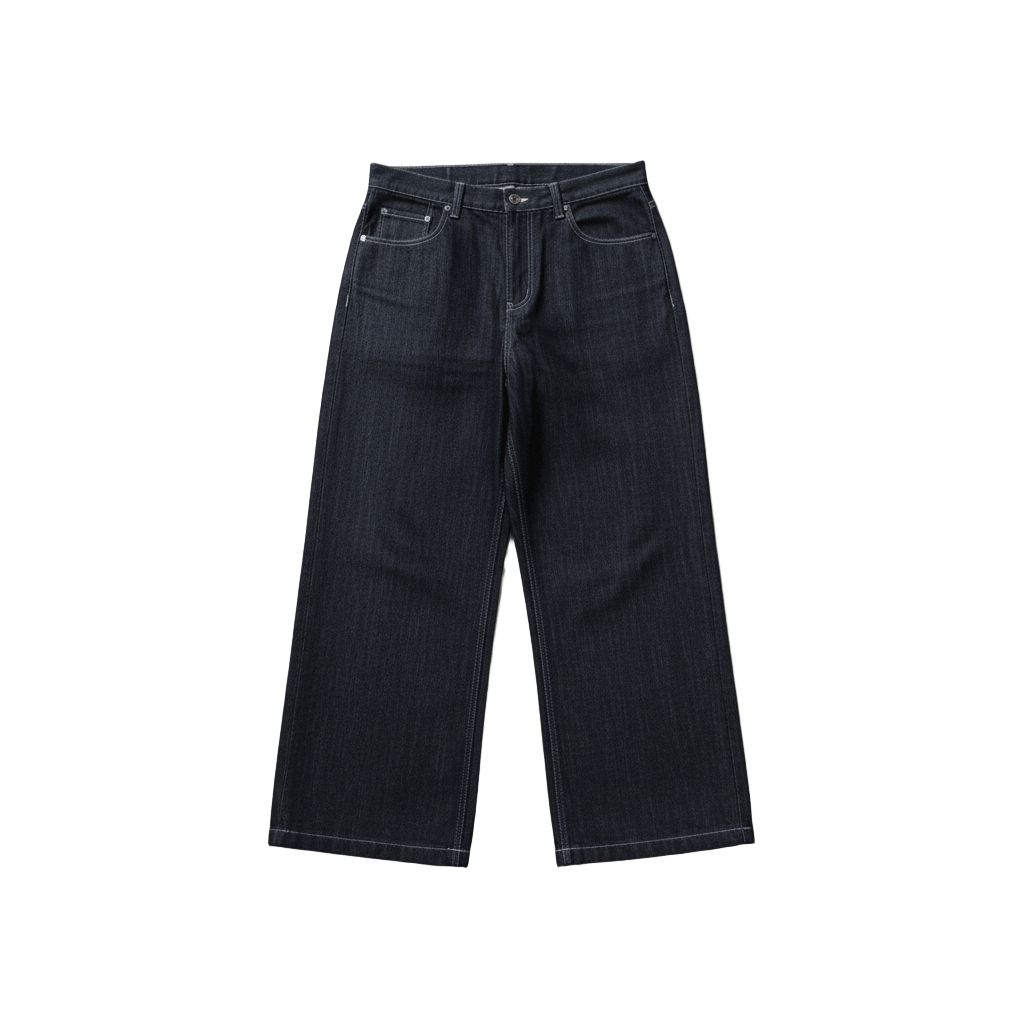 "Golden Wings" Y2K Baggy Jeans – Faded Black Denim-Mkcyberr