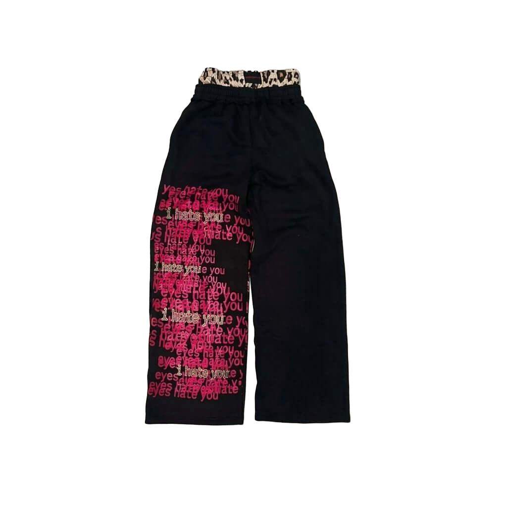 Heavyweight graphic wide-leg sweatpants with leopard waistband and Y2K cyber-grunge design