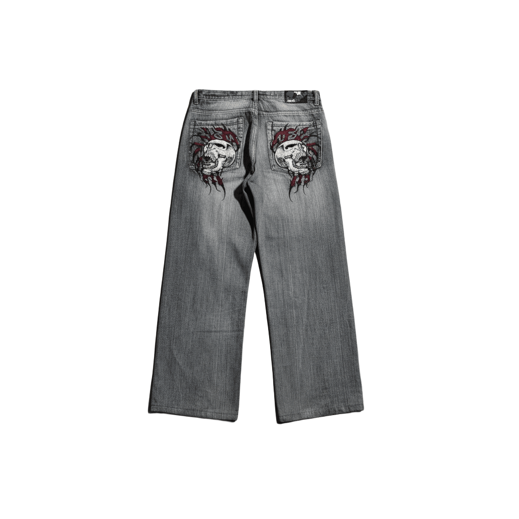 "Hellfire Skull" Grunge Baggy Jeans – Vintage Acid Wash-Mkcyberr