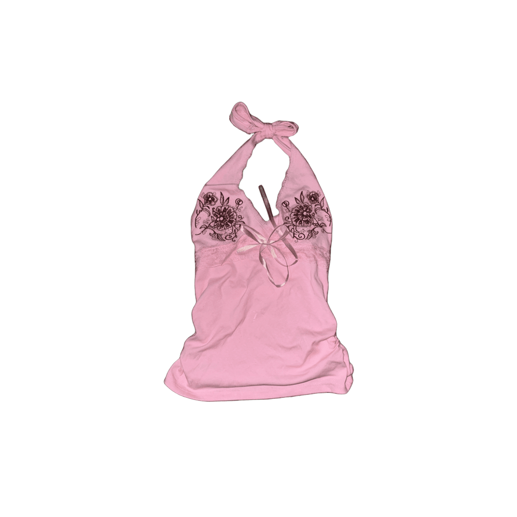 Pink Satin Halter Top Coquette Aesthetic-Mkcyberr
