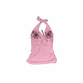 pink satin halter top with lace trim and ribbon detail in coquette aesthetic