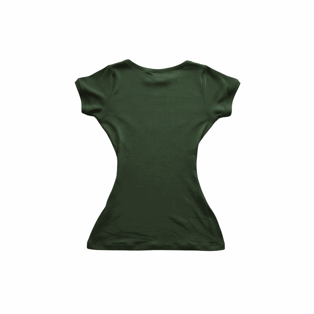 Ribbed green top with lace trim and bow detail