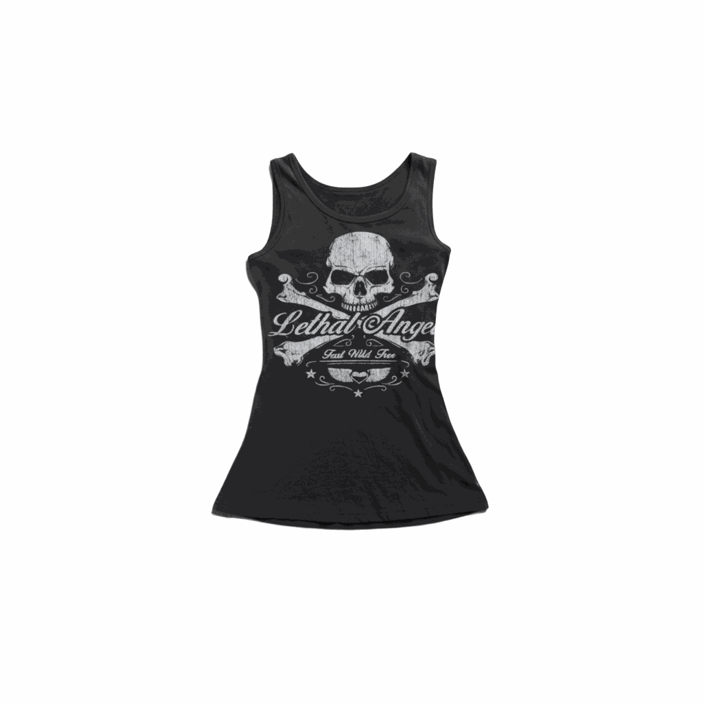 Black skull print cropped tank top with gothic streetwear design
