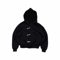 Ultra-heavyweight oversized full-zip hoodie with toggle closures and cyber-industrial design in dark color