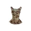 Vintage floral peplum camis top with lace applique and smocked silhouette