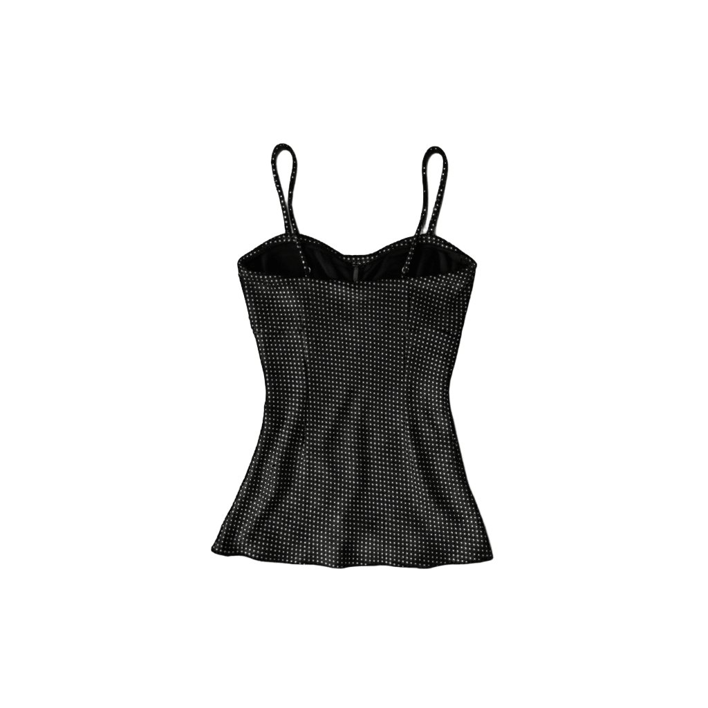 Polka Dot Cami Top - Black Satin Tank in Y2K Style Discover the Polka Dot Cami Top - Black Satin Tank, a vintage-inspired piece featuring a flared hem and playful polka dot design perfect for any outfit!