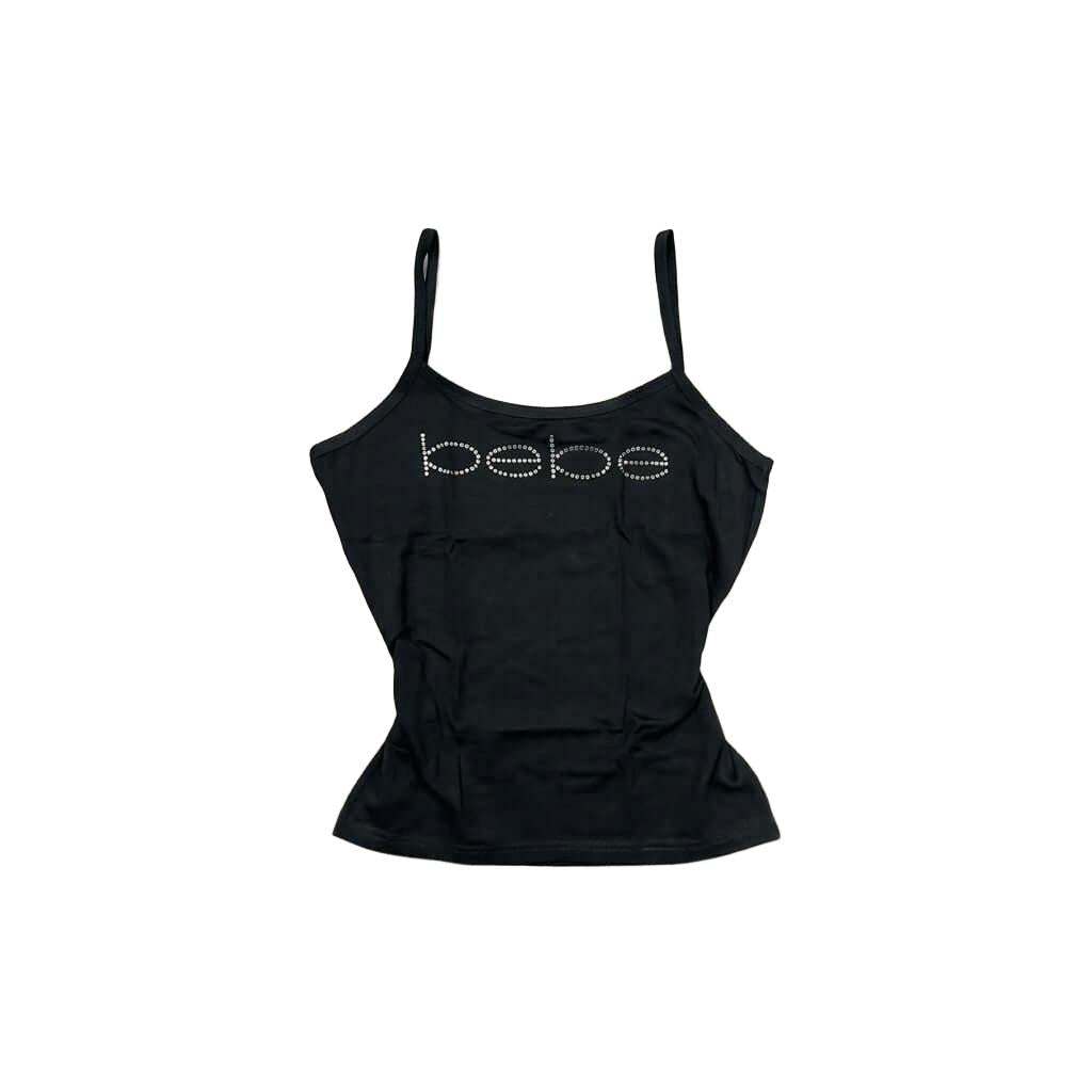 Black vintage rhinestone bebe tank top with spaghetti straps