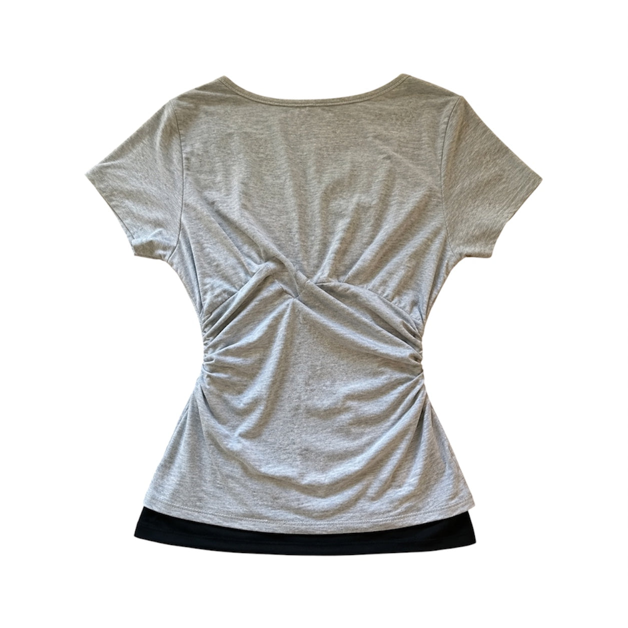 Kimutomo gray vintage v neck t-shirt with double-layered cross-wrap design